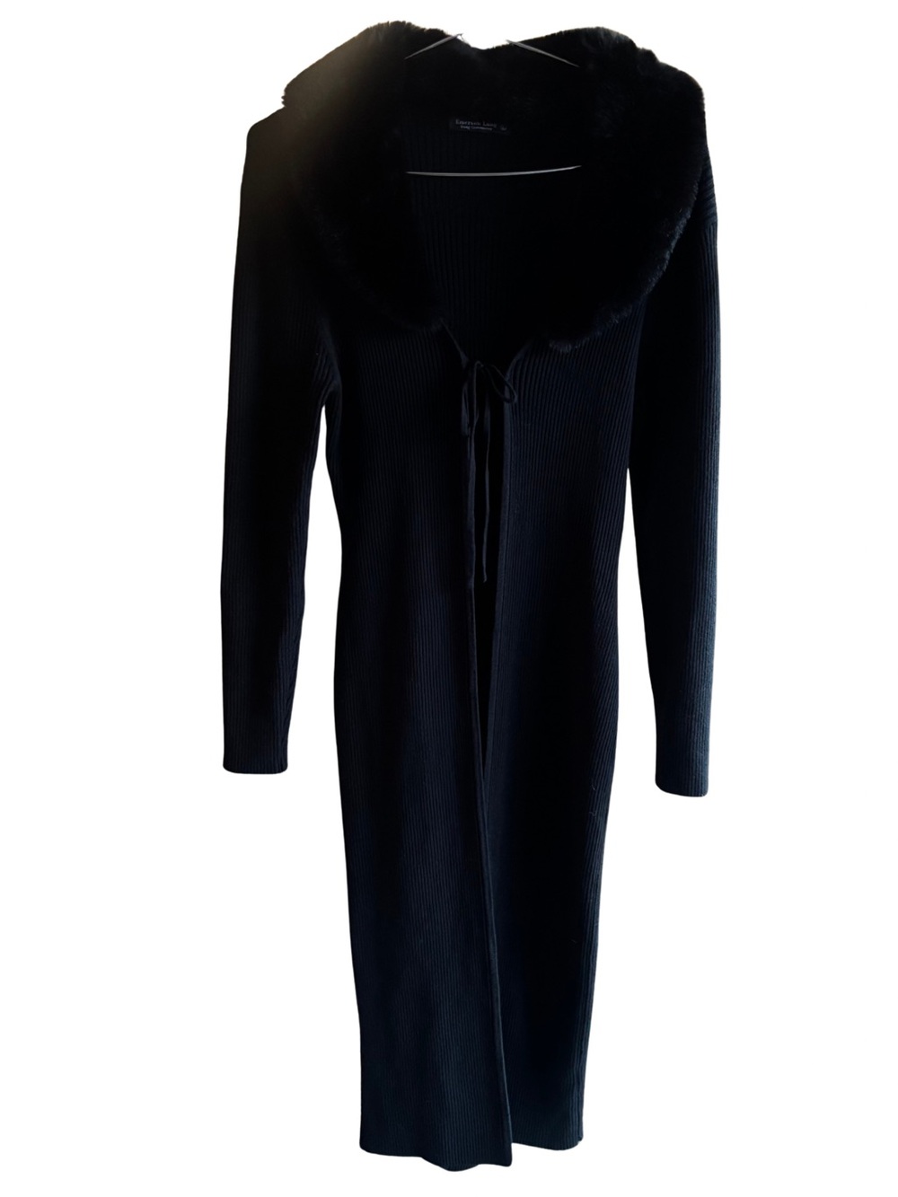 NWT Emerson Lang Faux Fur Trim Ribbed Duster Cardigan Jacket - Size Large